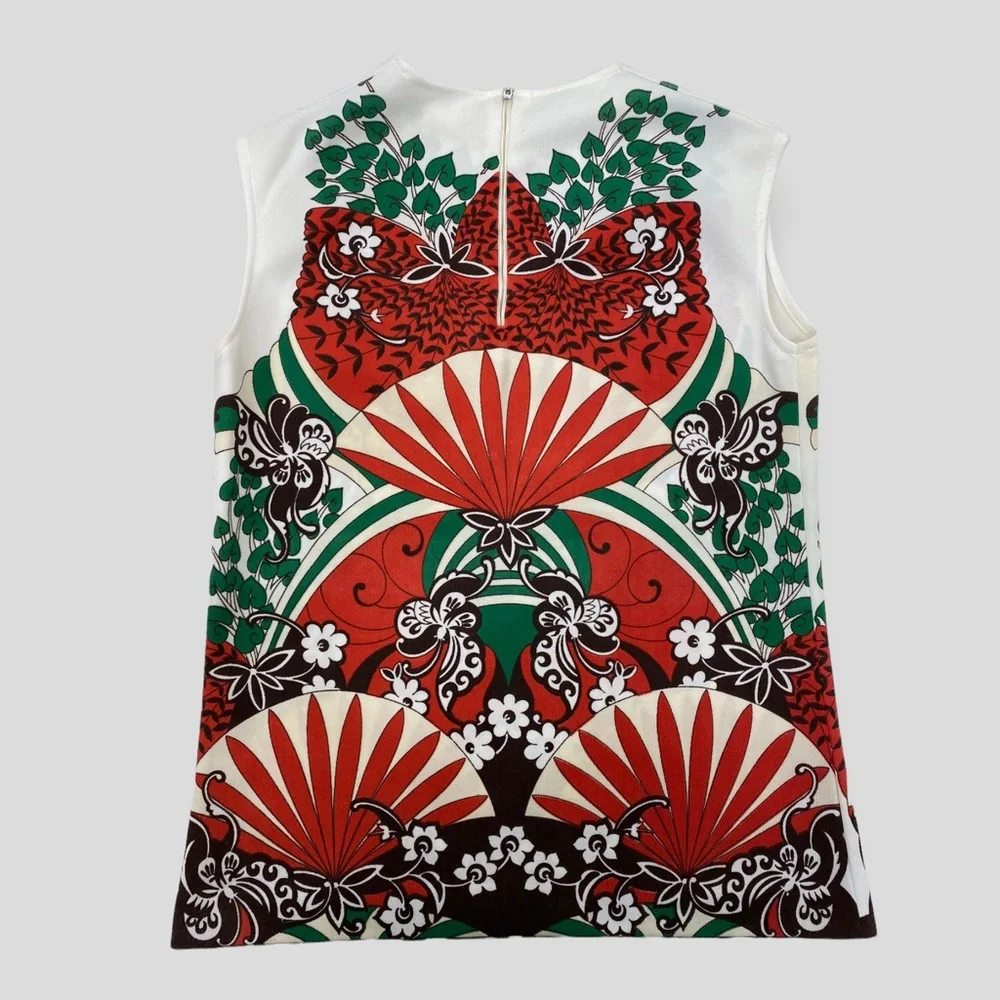 Vintage 70s Groovy Psychedelic Floral Butterfly Sleeveless Top - Picture 3 of 8